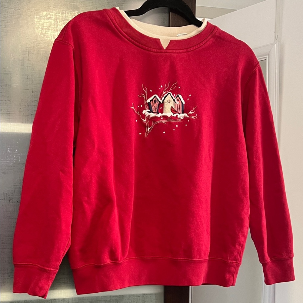 Cozy Red Women's Sweater with Embroidered Design